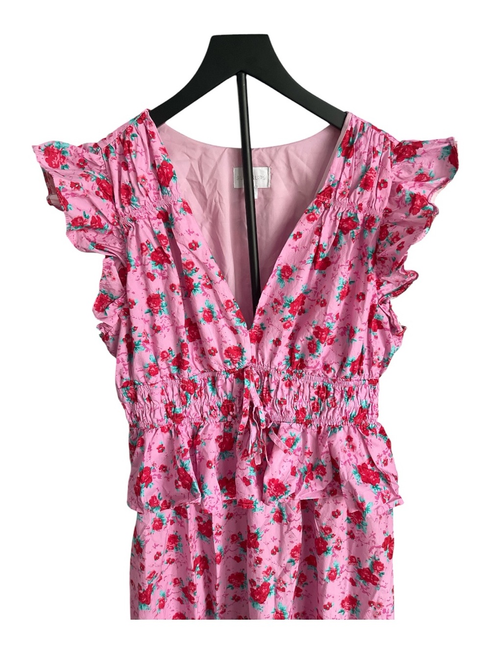 Sugarlips Berryglow Smocked Ruffle Midi Dress Pink Floral XL EUC - Picture 4 of 5